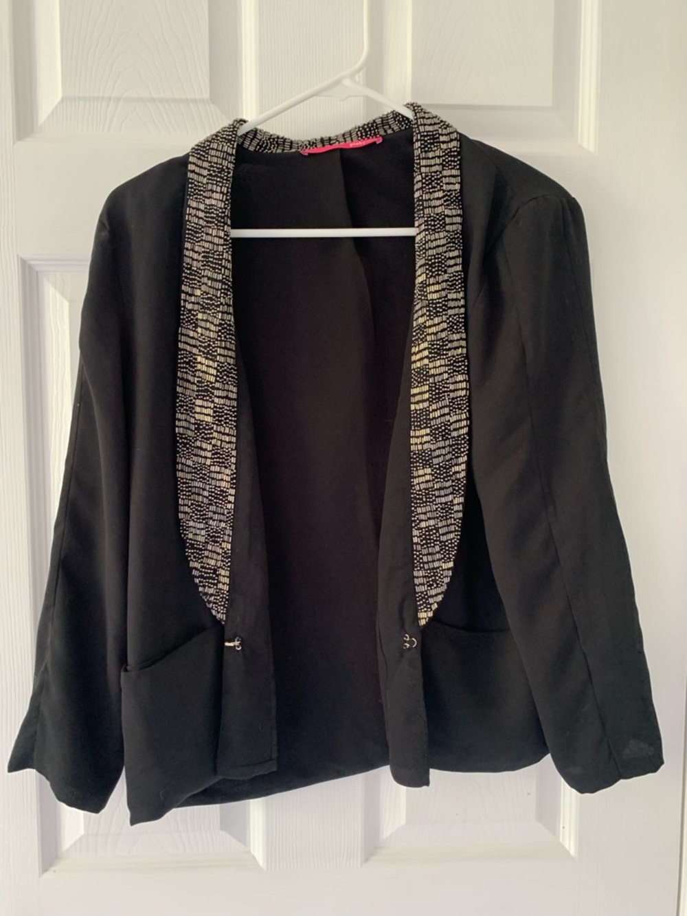 Pinkyotto Black Open Front Blazer with Beaded Trim